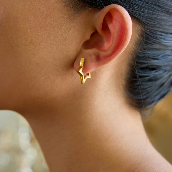 Stainless Steel Geometric Fivepointed Star Cut Out Electroplated Women's Earrings Jewelry