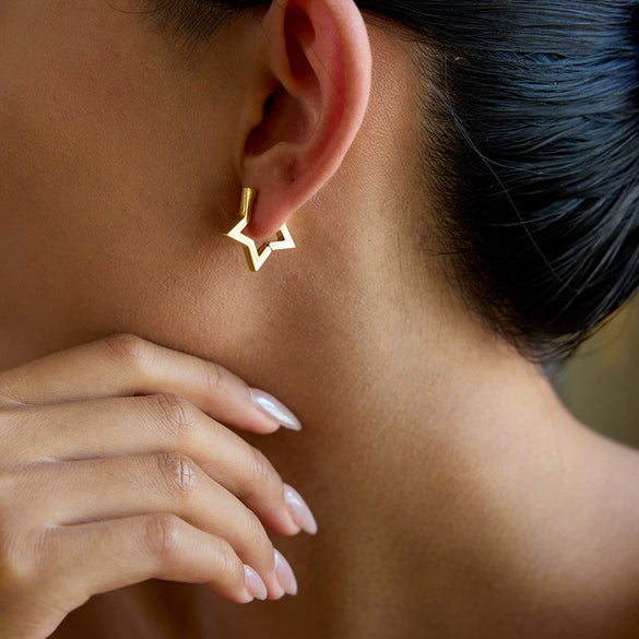 Stainless Steel Geometric Fivepointed Star Cut Out Electroplated Women's Earrings Jewelry