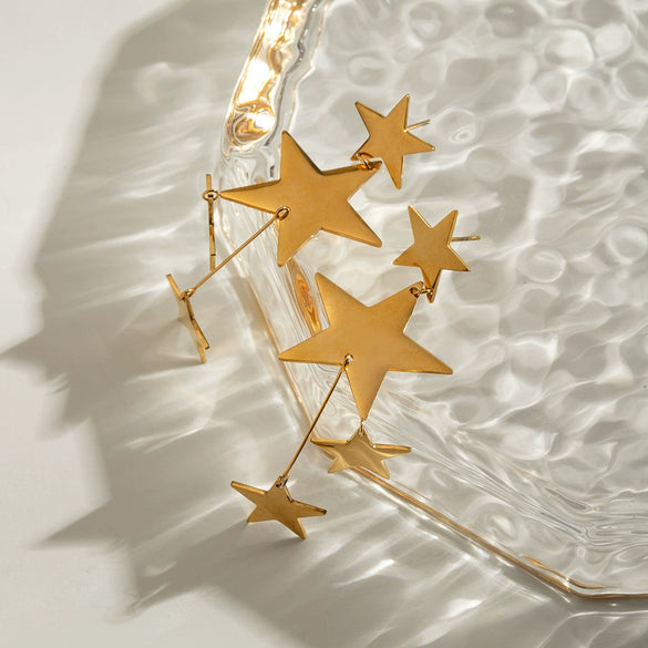 Stainless Steel Geometric Fivepointed Star Tassel Earrings Electroplated For Women Light Luxury Niche Design