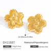 Stainless Steel Geometric Flower Asymmetrical Earrings For Women Gold Plated Light Luxury Minimalist Style