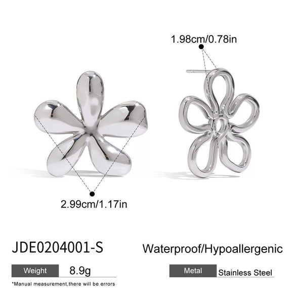 Stainless Steel Geometric Flower Earrings With Electroplating Design