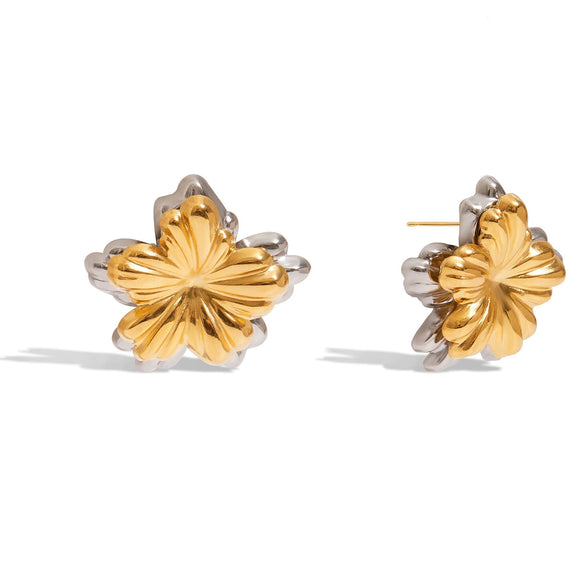 Stainless Steel Geometric Flower Electroplated Earrings For Women