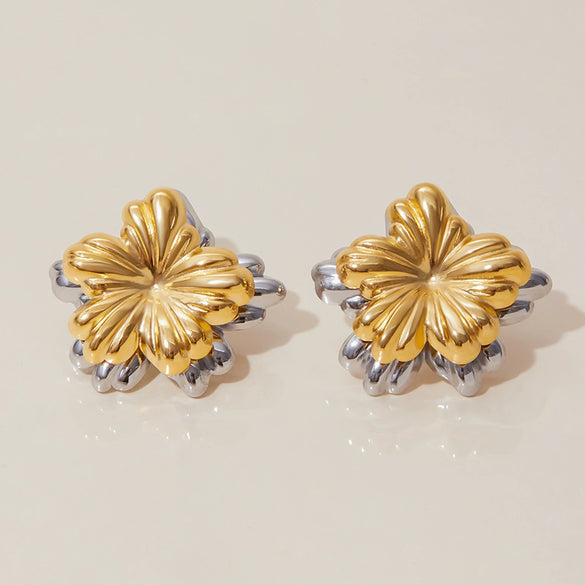 Stainless Steel Geometric Flower Electroplated Earrings For Women