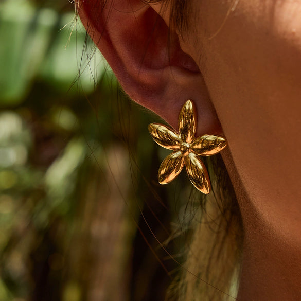 Stainless Steel Geometric Flower Electroplated Women's Earrings