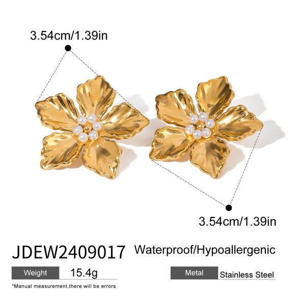 Stainless Steel Geometric Flower Ladies Earrings With Electroplating