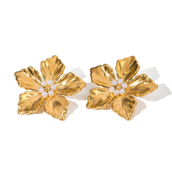 Stainless Steel Geometric Flower Ladies Earrings With Electroplating