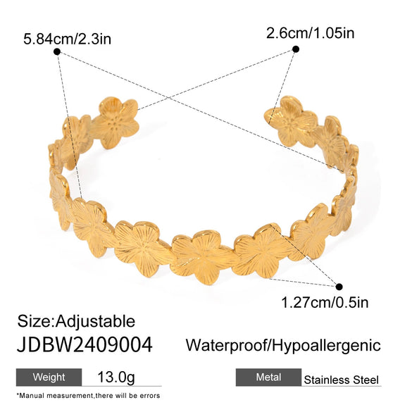 Stainless Steel Geometric Flower Opening Ring Bracelet Electroplated Women's Jewelry