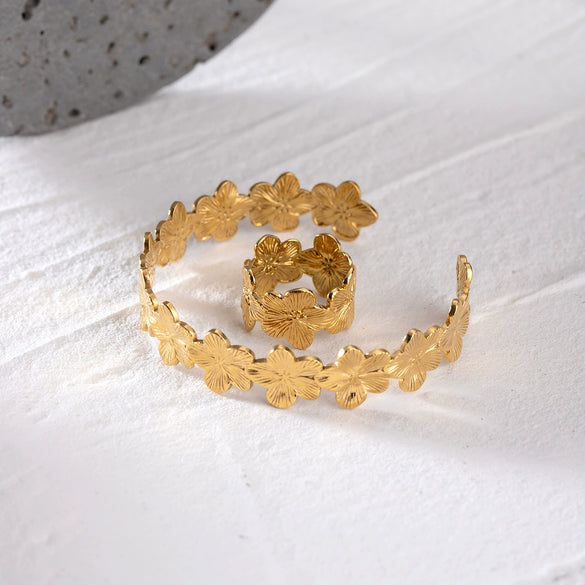 Stainless Steel Geometric Flower Opening Ring Bracelet Electroplated Women's Jewelry