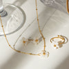 Stainless Steel Geometric Flower Opening Ring Necklace For Women With Electroplating