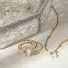 Stainless Steel Geometric Flower Opening Ring Necklace For Women With Electroplating