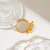 Stainless Steel Geometric Flower Pearl Ring For Women With Electroplating