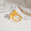 Stainless Steel Geometric Flower Pearl Ring For Women With Electroplating