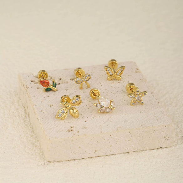 Stainless Steel Geometric Flower Women's Cartilage Piercing Earrings With Electroplating