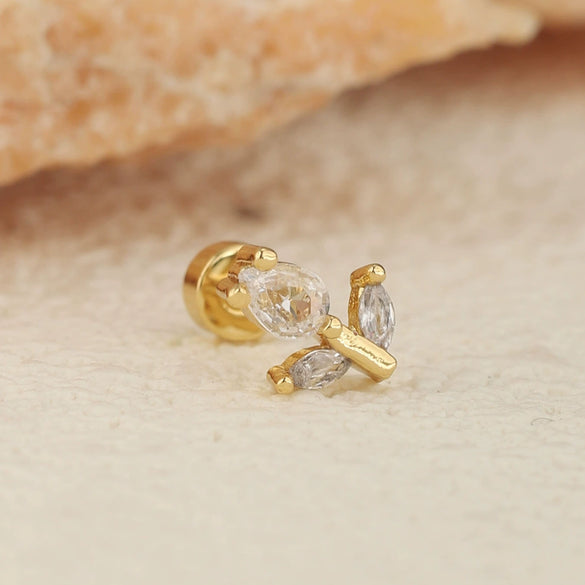 Stainless Steel Geometric Flower Women's Cartilage Piercing Earrings With Electroplating