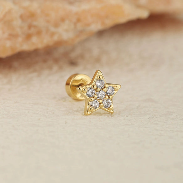 Stainless Steel Geometric Flower Women's Cartilage Piercing Earrings With Electroplating