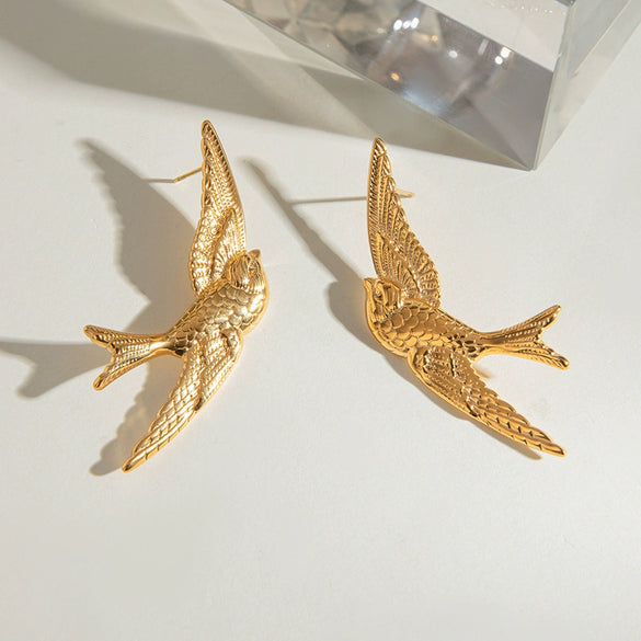 Stainless Steel Geometric Flying Bird Swallow Earrings With Electroplating For Women