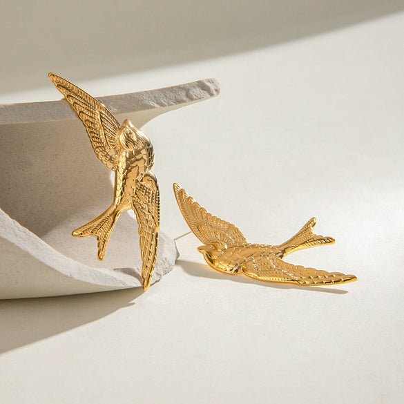 Stainless Steel Geometric Flying Bird Swallow Earrings With Electroplating For Women