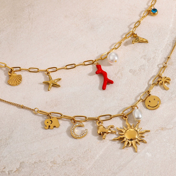 Stainless Steel Geometric Fourleaf Clover Star Jewelry Accessories Pendant Necklace With Electroplating