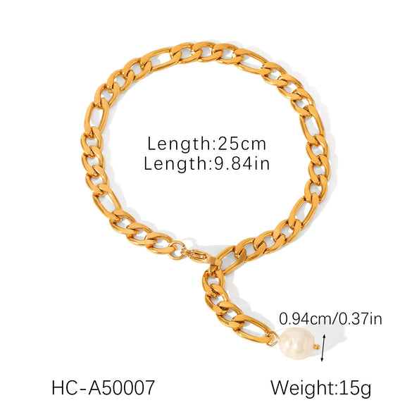 Stainless Steel Geometric Freshwater Pearl Pendant Figaro Chain Anklet Women's Jewelry