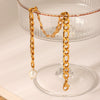 Stainless Steel Geometric Freshwater Pearl Pendant Figaro Chain Anklet Women's Jewelry
