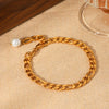 Stainless Steel Geometric Freshwater Pearl Pendant Figaro Chain Anklet Women's Jewelry