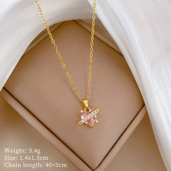 Stainless Steel Geometric Full Diamond Necklace For Women And Men