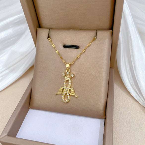 Stainless Steel Geometric Full Diamond Women's Necklace With Copper Pendant
