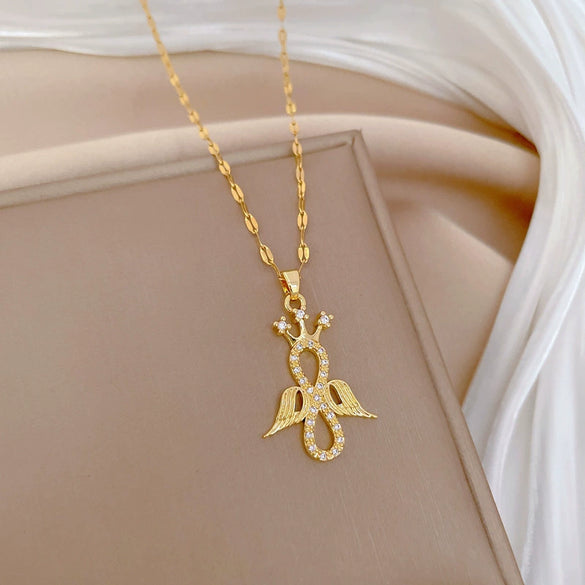 Stainless Steel Geometric Full Diamond Women's Necklace With Copper Pendant