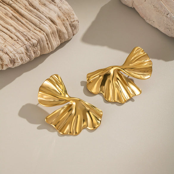 Stainless Steel Geometric Ginkgo Leaf Earrings Electroplated Casual Niche Fashion Jewelry