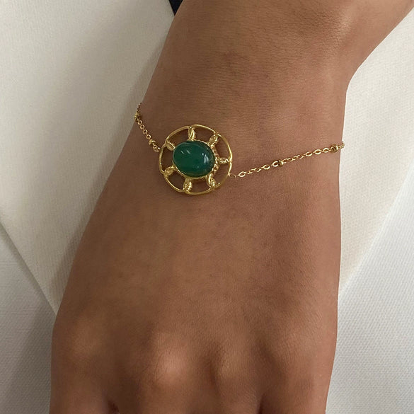 Stainless Steel Geometric Green Agate Hollow Pendant Bracelet With Electroplating For Women