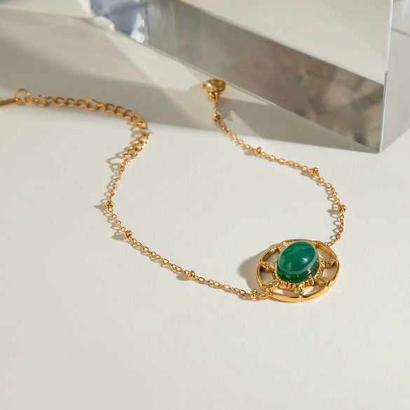 Stainless Steel Geometric Green Agate Hollow Pendant Bracelet With Electroplating For Women