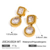 Stainless Steel Geometric Green Zircon Earrings With Electroplating And Light Luxury Design