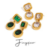 Stainless Steel Geometric Green Zircon Earrings With Electroplating And Light Luxury Design