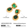 Stainless Steel Geometric Green Zircon Earrings With Electroplating And Light Luxury Design