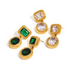 Stainless Steel Geometric Green Zircon Earrings With Electroplating And Light Luxury Design