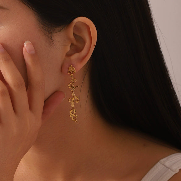 Stainless Steel Geometric Hammer Flame Tassel Women's Earrings With Electroplating Design