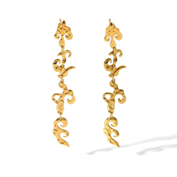 Stainless Steel Geometric Hammer Flame Tassel Women's Earrings With Electroplating Design