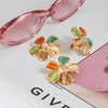 Stainless Steel Geometric Hammer Flower Ring With Electroplating For Women