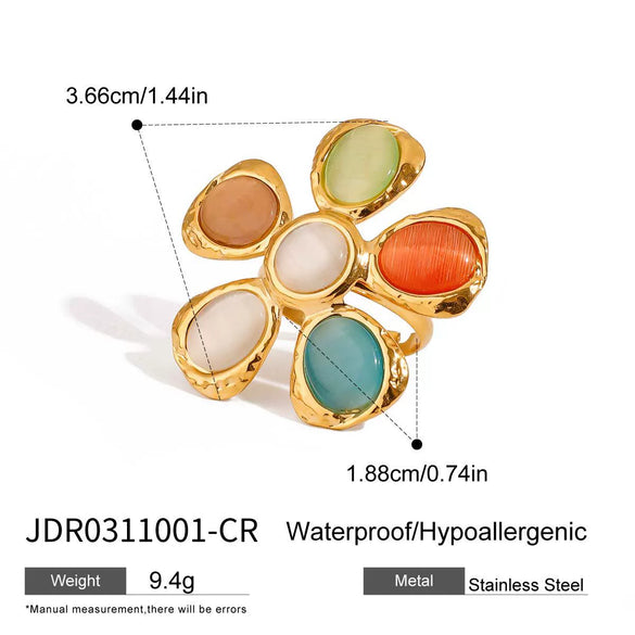 Stainless Steel Geometric Hammer Flower Ring With Electroplating For Women