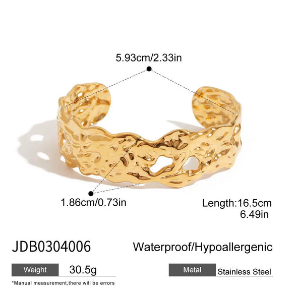 Stainless Steel Geometric Hammer Pattern Cut Out Open Bracelet Electroplated