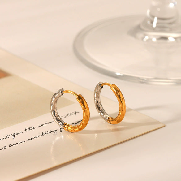 Stainless Steel Geometric Hammer Pattern Electroplated Women's Earrings
