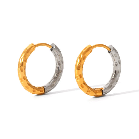Stainless Steel Geometric Hammer Pattern Electroplated Women's Earrings