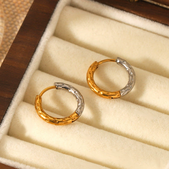 Stainless Steel Geometric Hammer Pattern Electroplated Women's Earrings