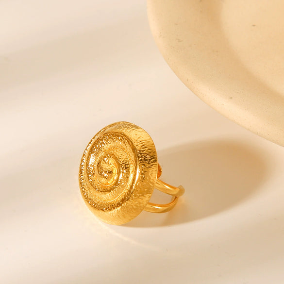 Stainless Steel Geometric Hammer Pattern Electroplating Spiral Opening Women's Ring