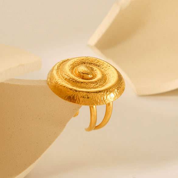 Stainless Steel Geometric Hammer Pattern Electroplating Spiral Opening Women's Ring