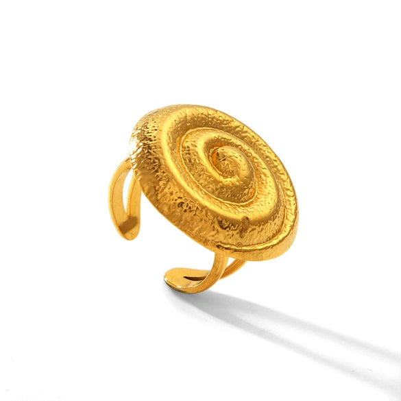 Stainless Steel Geometric Hammer Pattern Electroplating Spiral Opening Women's Ring