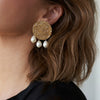 Stainless Steel Geometric Hammer Pattern Oval Pearl Earrings With Electroplating For Women