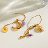 Stainless Steel Geometric Hammer Pattern Sun Moon Ear Buckle Earrings Electroplated For Women