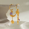 Stainless Steel Geometric Hammer Pattern Sun Moon Ear Buckle Earrings Electroplated For Women