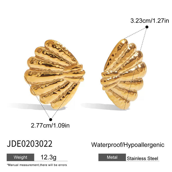 Stainless Steel Geometric Hammer Shell Women's Earrings With Electroplating And Light Luxury Design